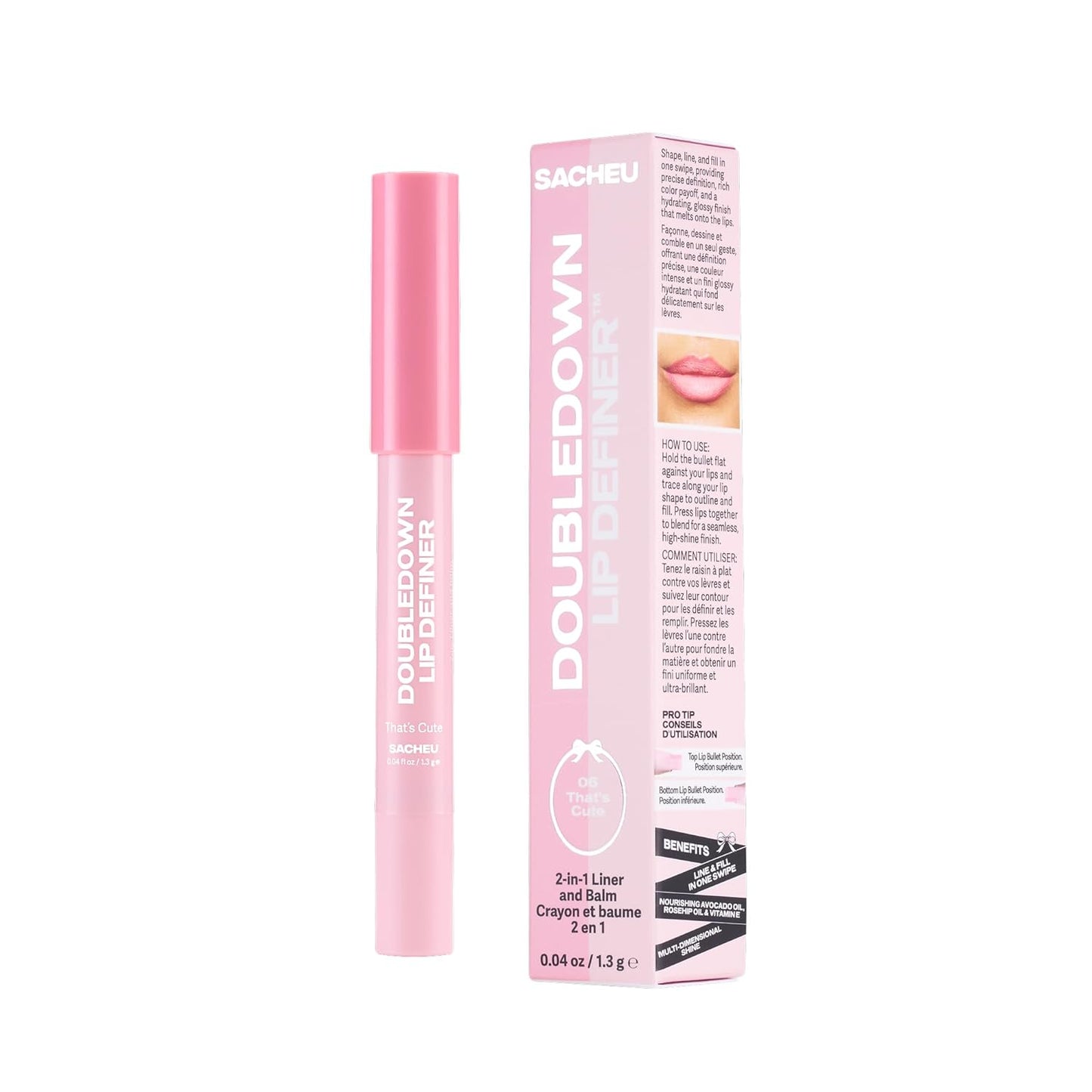 Sacheu DoubleDown Lip Definer - 2-in-1 Hydrating Lip Liner & Balm | Creamy Satin Finish, Avocado Oil, Rosehip Oil, Vitamin E