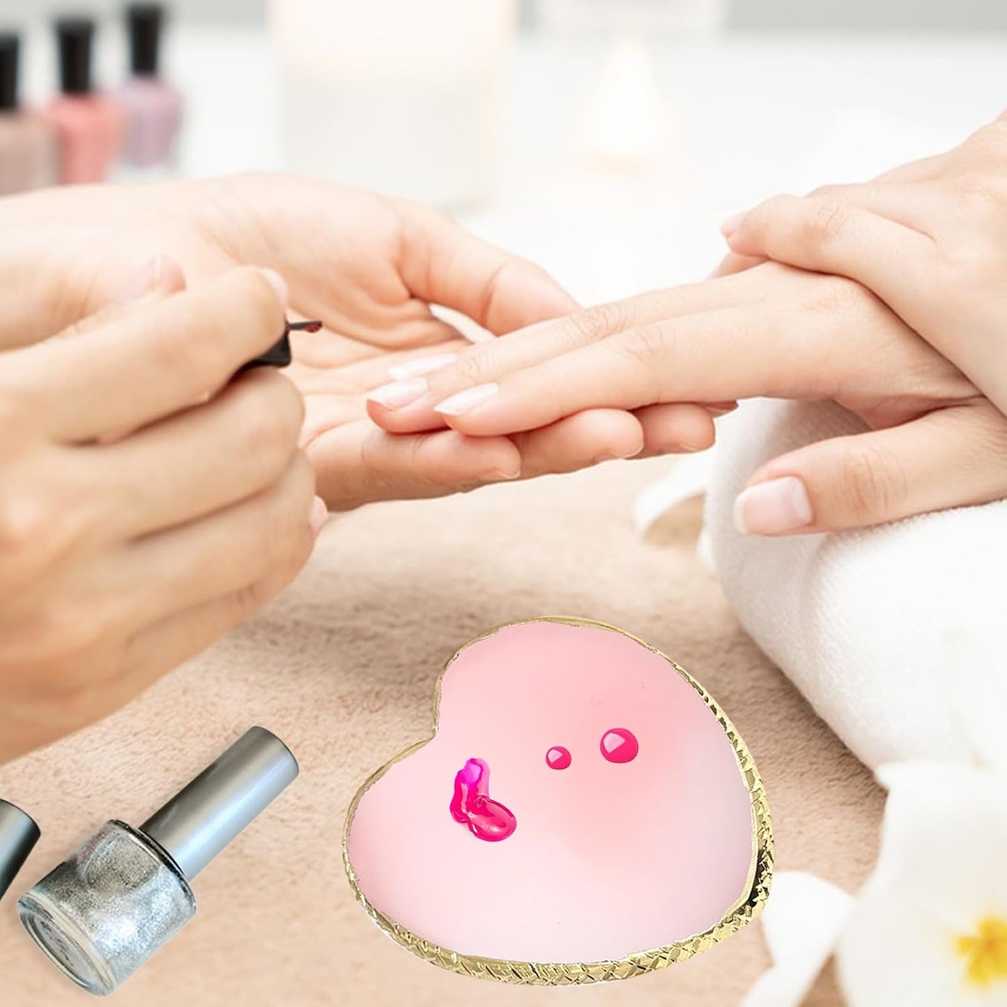 Resin Nail Art Palette Set - Heart Shaped Mixing Tools with Gold Edge | 2 Pcs White & Pink Display Board