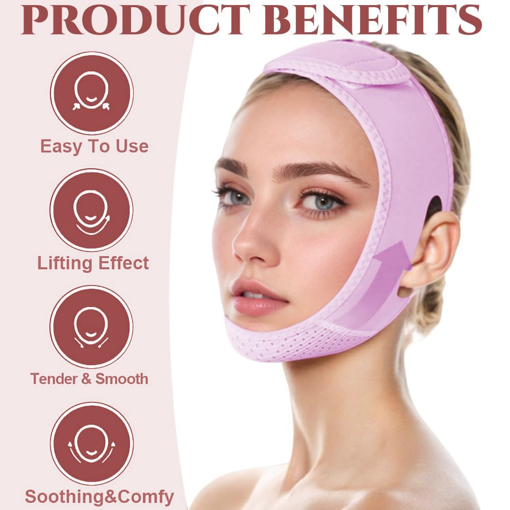 ROWMATE V Line Lifting Mask Chin strap for sleeping, V Line Lifting Mask for Women,Jaw Exerciser，Medium,Purple