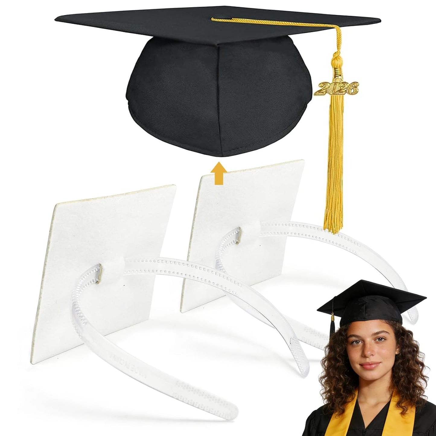 Black Graduation Cap Headband - Pro-Grip Stabilizer for Secure Fit | 2-Pack Unisex