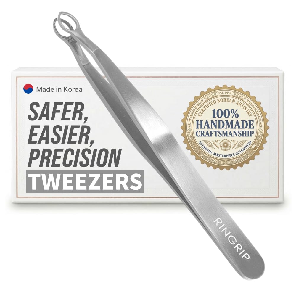 [Premium Hand-Made] Tweezers for women facial hair - Round tip Tweezers, Eyebrow Tweezers, 304 Surgical-grade Stainless Steel for Safety, Precision tweezers, Facial Hair for Men & Women (Silver)