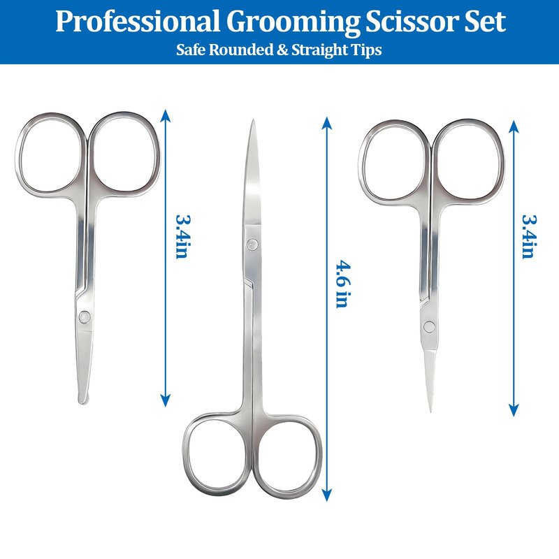 Professional Nose Hair Scissors Set, Stainless Steel Small Shears for Grooming Mustache, Beard Grooming Scissors for Men & Women, Eyebrow Ear Facial Trimmer (3 Pack)