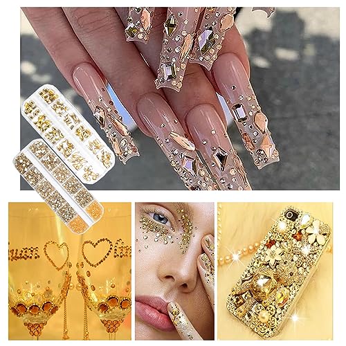 2680 Pcs Champagne Gold Nail Rhinestones & 120 Pcs Charms Set