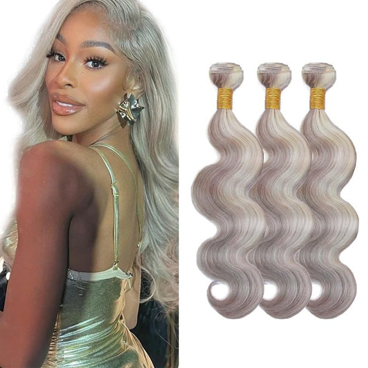 30 32 34 Inch Highlight Grey Body Wave Bundles Human Hair PGR/613 Bundles Double Weft Virgin Soft And Silky Remy Hair Extensions