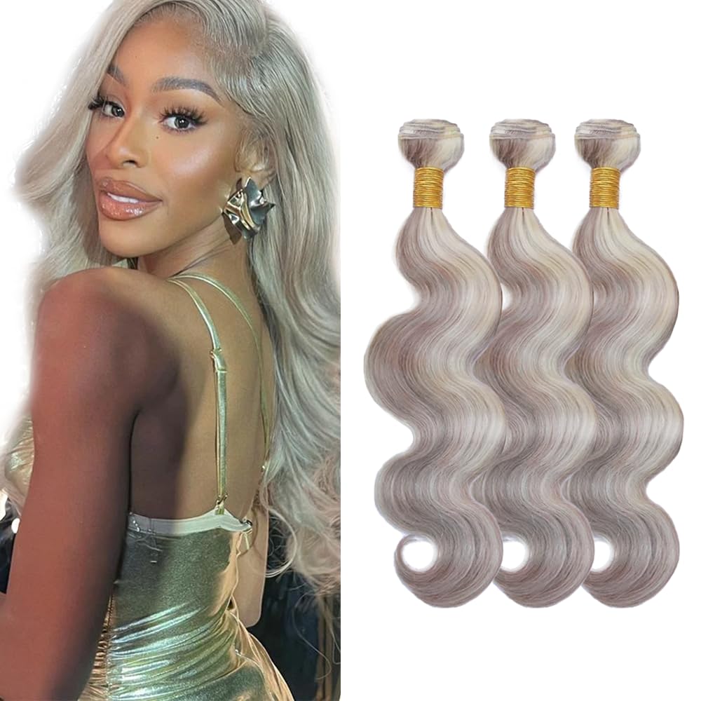 300g 30 32 34 Inch Silver Hair Bundles Grey Body Wave Bundle 613/Grey Human Hair 3 Bundles Brazilian Virgin Hair Extensions