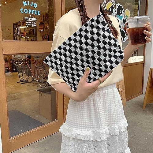 Dalulu Green & White Y2K Checkered Makeup Bag - Large Capacity Travel Organizer