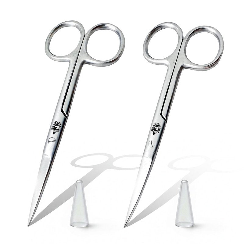 Stainless Steel Grooming Scissors Set - Facial Hair Small Nail Cuticle Scissors Manicure Pedicure Tools Trimming Kit - Straight and Curved Blade for Beard Mustache Nose Ear Hair Eyebrow Eyelashes