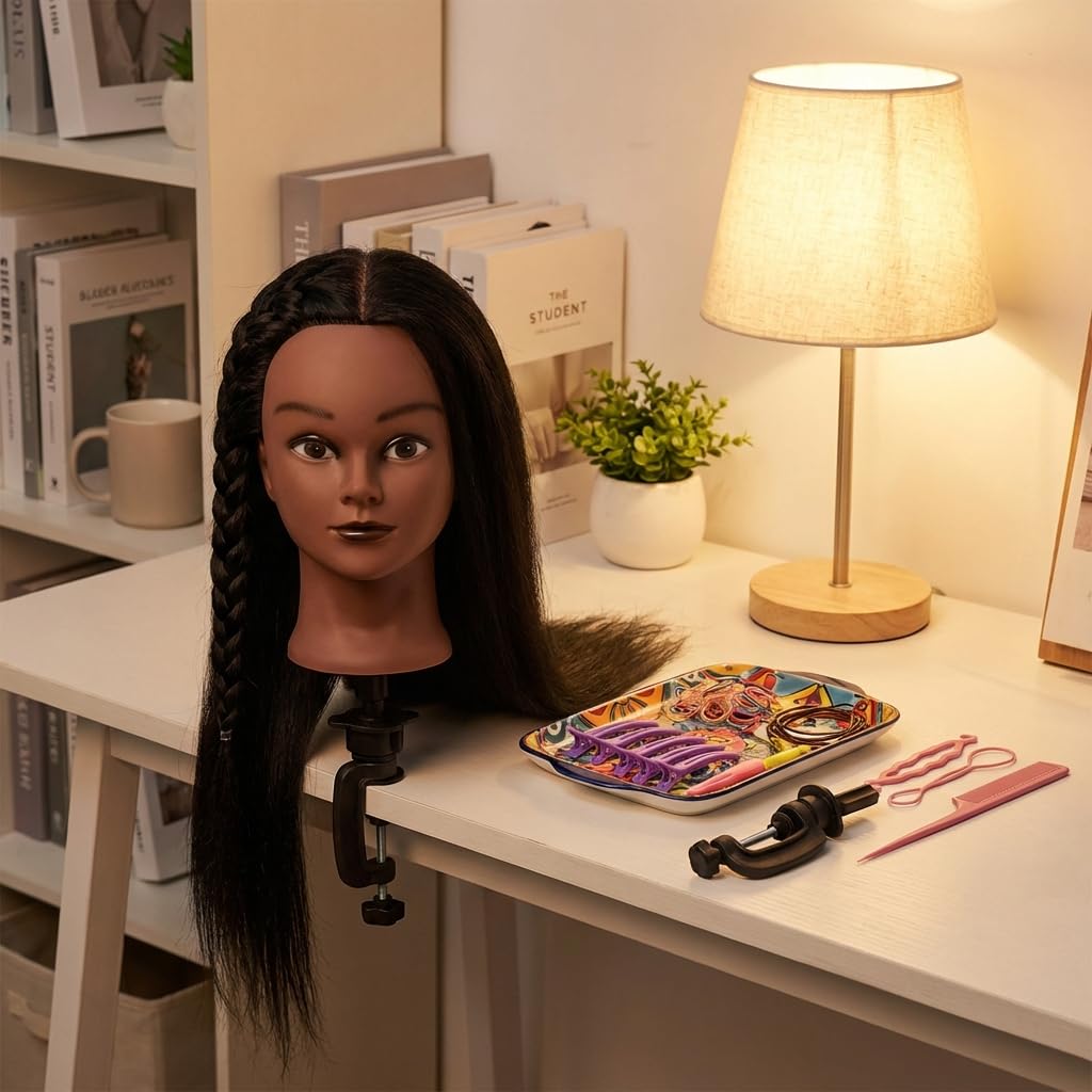 Real Hair Mannequin Head - 16 Inch Cosmetology Training Doll for Hair Styling & Braiding Practice | Includes Clamp Stand