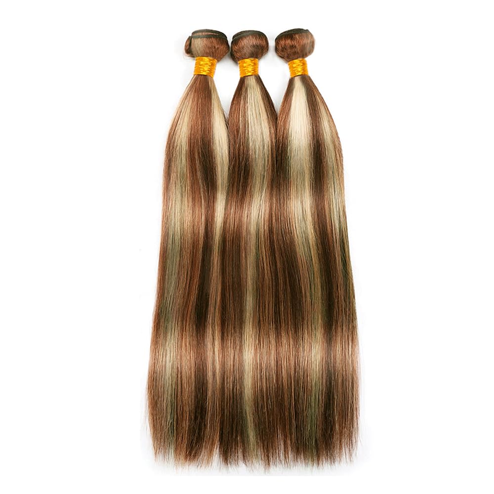 26 28 30 Inch P30/613 Highlight Blonde Bundles Human Hair 3 Bundles Brazilian Remy Hair 50 Grams/Bundle 10A Grade Unprocessed Virgin Hairs Straight Bundle Weaves Extensions