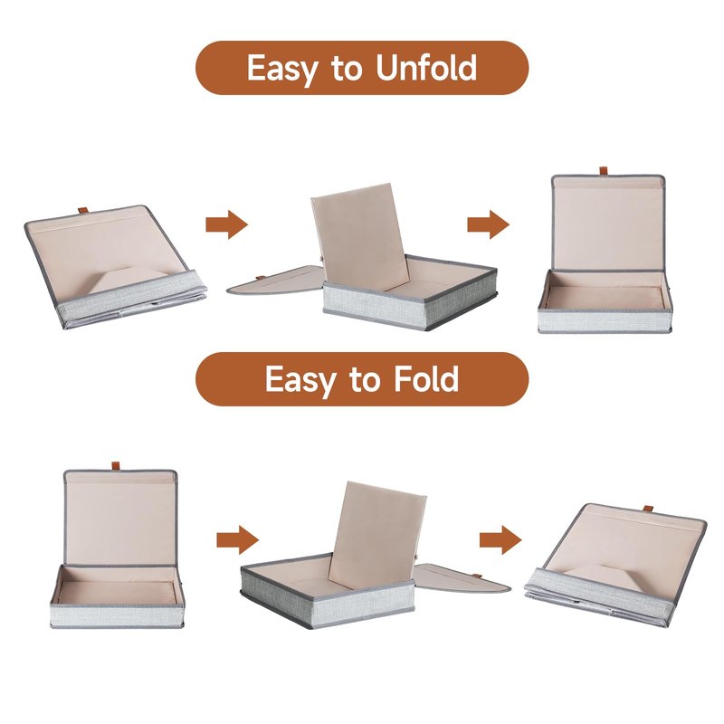 ORGMASTER Photo Storage Boxes with Lids, Memory Box for Keepsakes, Picture Organizer Versatile Linen Containers Basket Collapsible Bin for Organizing Home Office, 2 Pack, 14x10.8x2.5 Inch, Gray