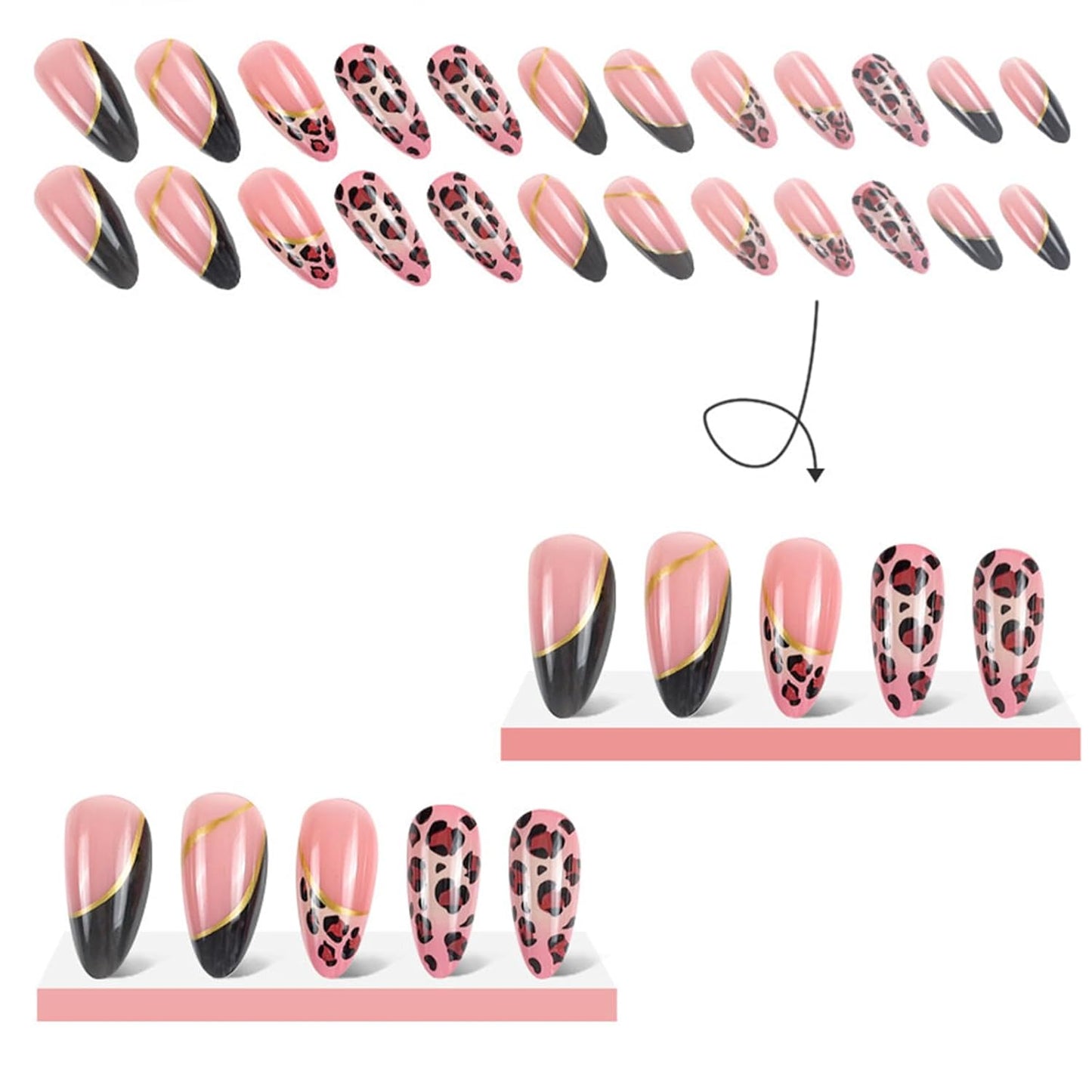 Leopard Print Press-On Nails - Medium French Tip Acrylic Fake Nails | 24 Pcs for Stunning Manicure