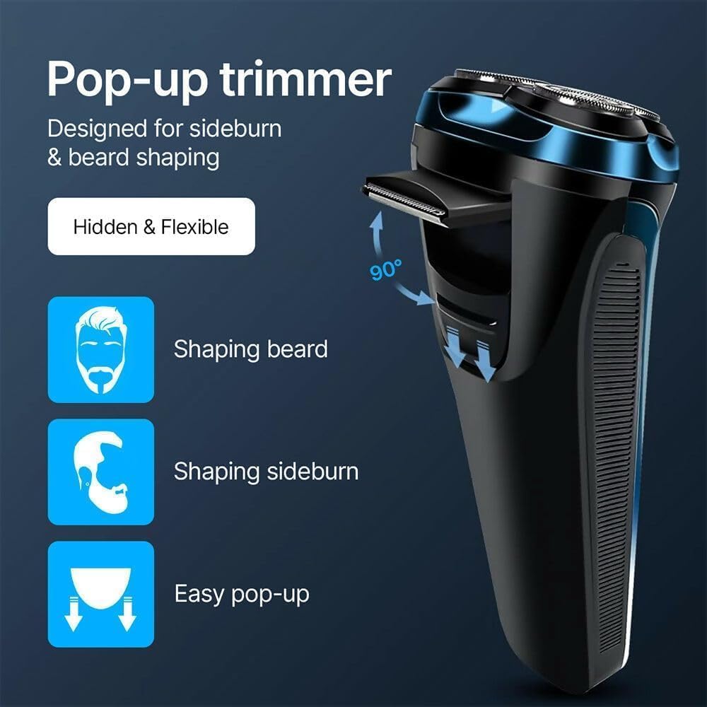 Electric Razor for Men - 4D Floating Head Rotary Shaver | IPX7 Waterproof, Fast Charging, LCD Display (Blue)