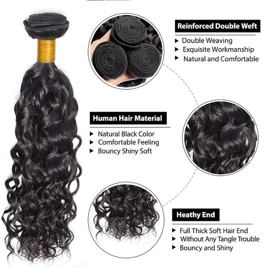 28 30 32 Inch Human Hair Bundles Water Wave Bundle 150g/3 Bundles Human Hair Unprocesed Virgin Hair Extensions Black Natural Wet and Wavy Bundle