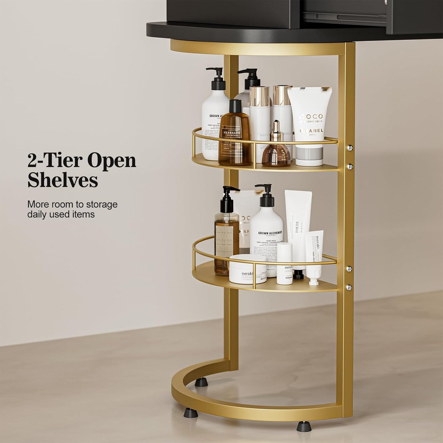 Manicure Table - Glass Top Nail Desk Station with 4 Drawers & 2-Tier Storage | Acetone Resistant, Wrist Cushion, Black