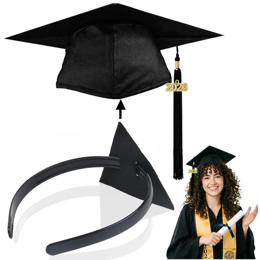 Graduation Cap Headband Insert - Secure Fit for Curly & Thick Hair | No-Slip Design, Black