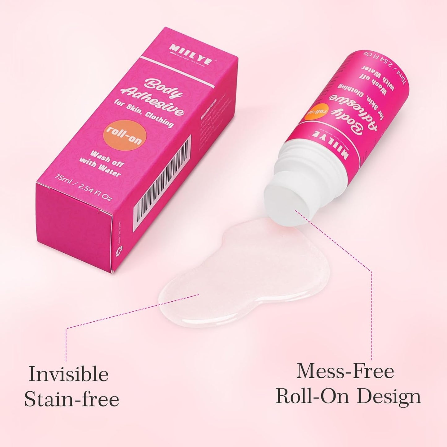 Body Adhesive Roll-On | Sweat Resistant & Water Wash Off | 2.54 Oz for Dancers, Socks, Leotards, Costumes