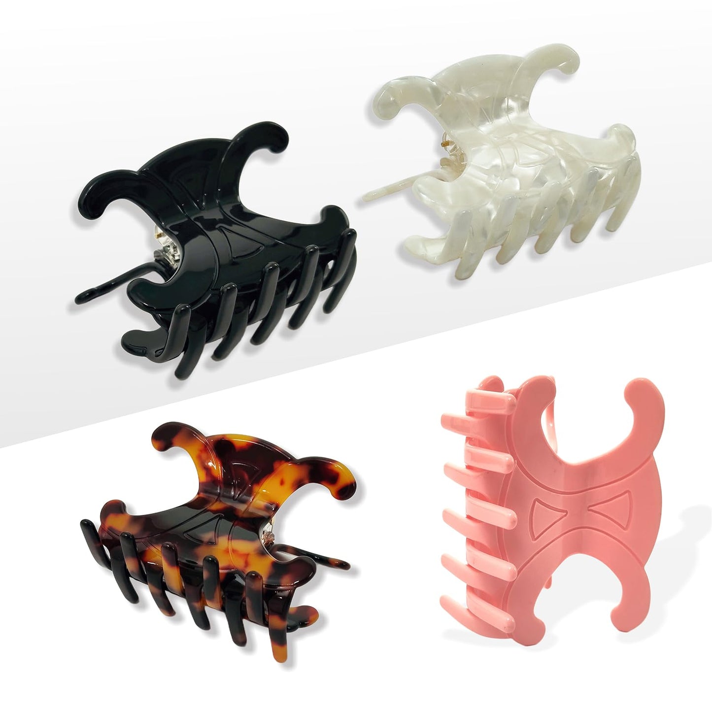 Acetate Hair Claw Clips 4-Pack - Medium-Sized Butterfly Clips with Secure Hold for Updos, Premium Durable Hair Clips (2.76 x 1.66 Inch)
