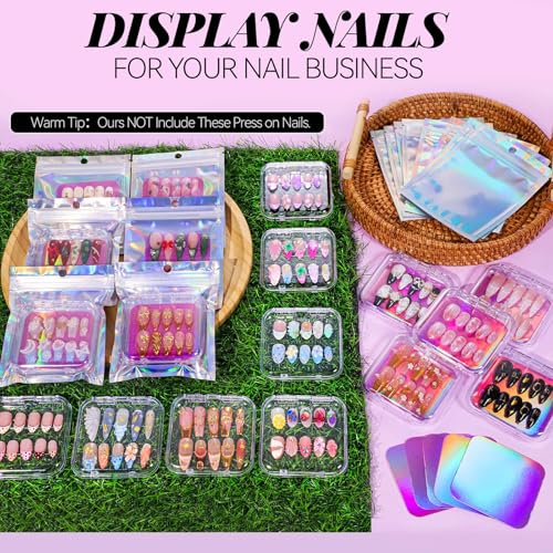 Teenitor Press-On Nail Packaging Set with Acrylic Display & Holographic Bags