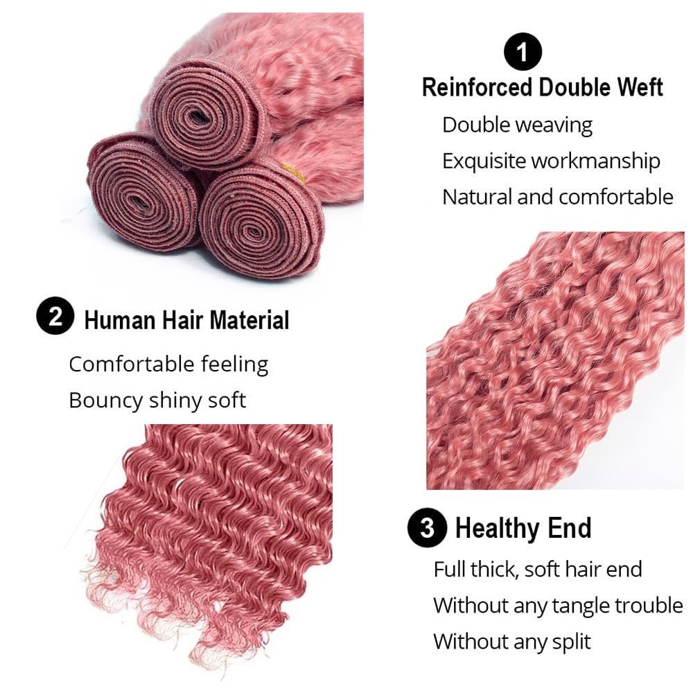 Pink Bundles Human Hair Water Wave Bundles 30 32 34 Inch Unprocessed Brazilian Virgin Hair 3 Bundle 50 Gram Per Bundle Deals Quick Weave Hair Extensions