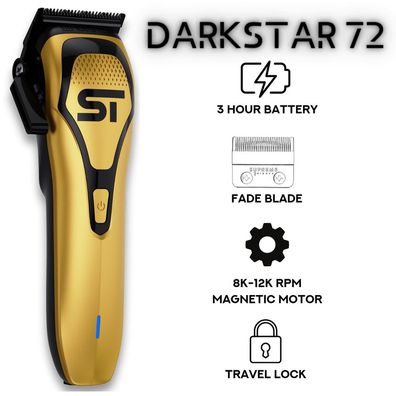 Supreme Trimmer Darkstar 72 Clipper with Magnetic Vector Motor | 180 Min Run Time, 9000 RPM Barber Hair Clipper | Low Noise, Professional Clipper DLC Blades | STC72
