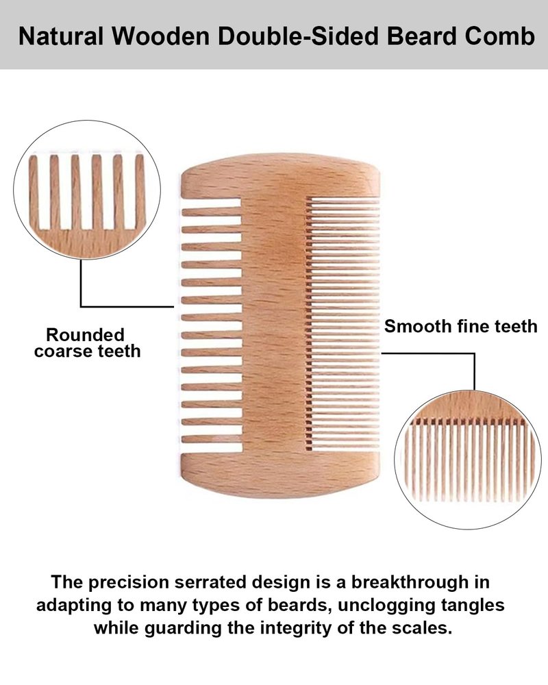 4 Pack Double-Sided Pocket Comb, Wooden Dual Action Beard and Mustache Comb Set with Leather Cases for Beards and Mustaches, Everyday Styling Comb For Detangling Knots (Rosewood)