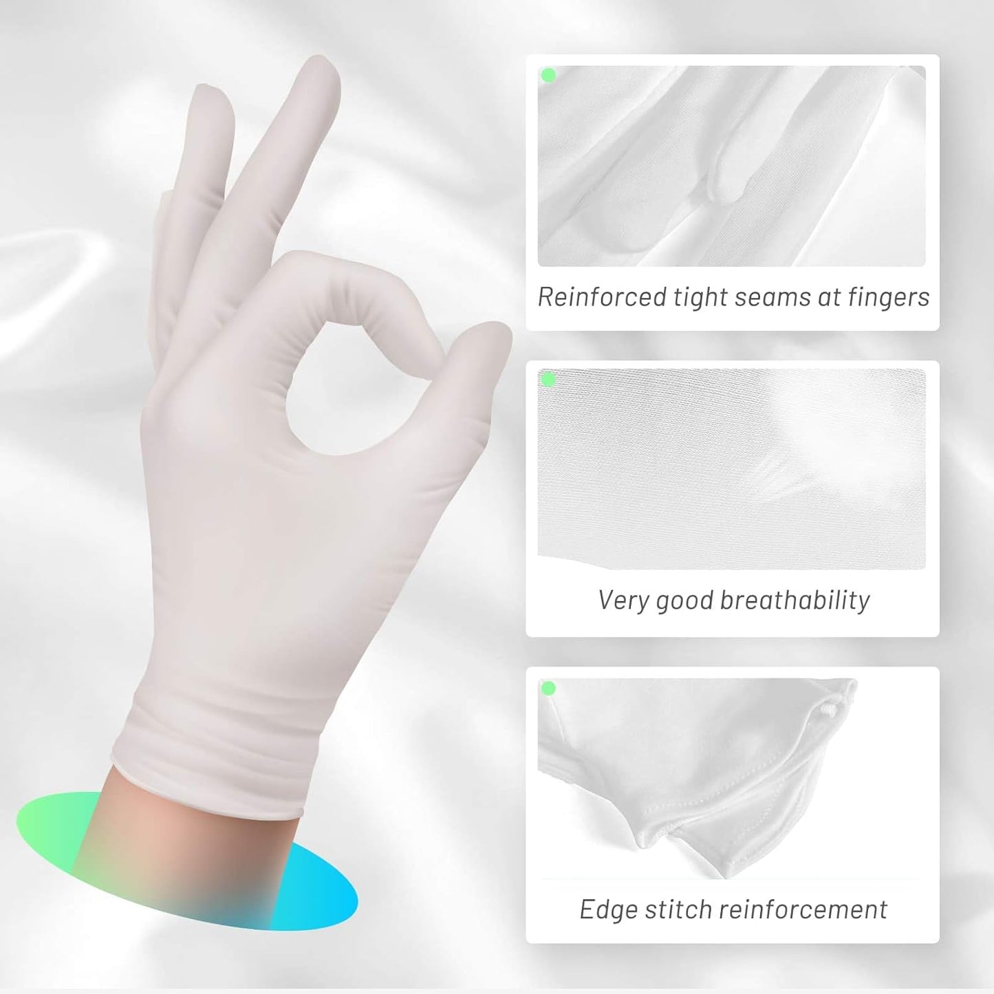 Cotton Gloves for Dry Hands - 20 Pairs Large White Gloves for Moisturizing & Inspection