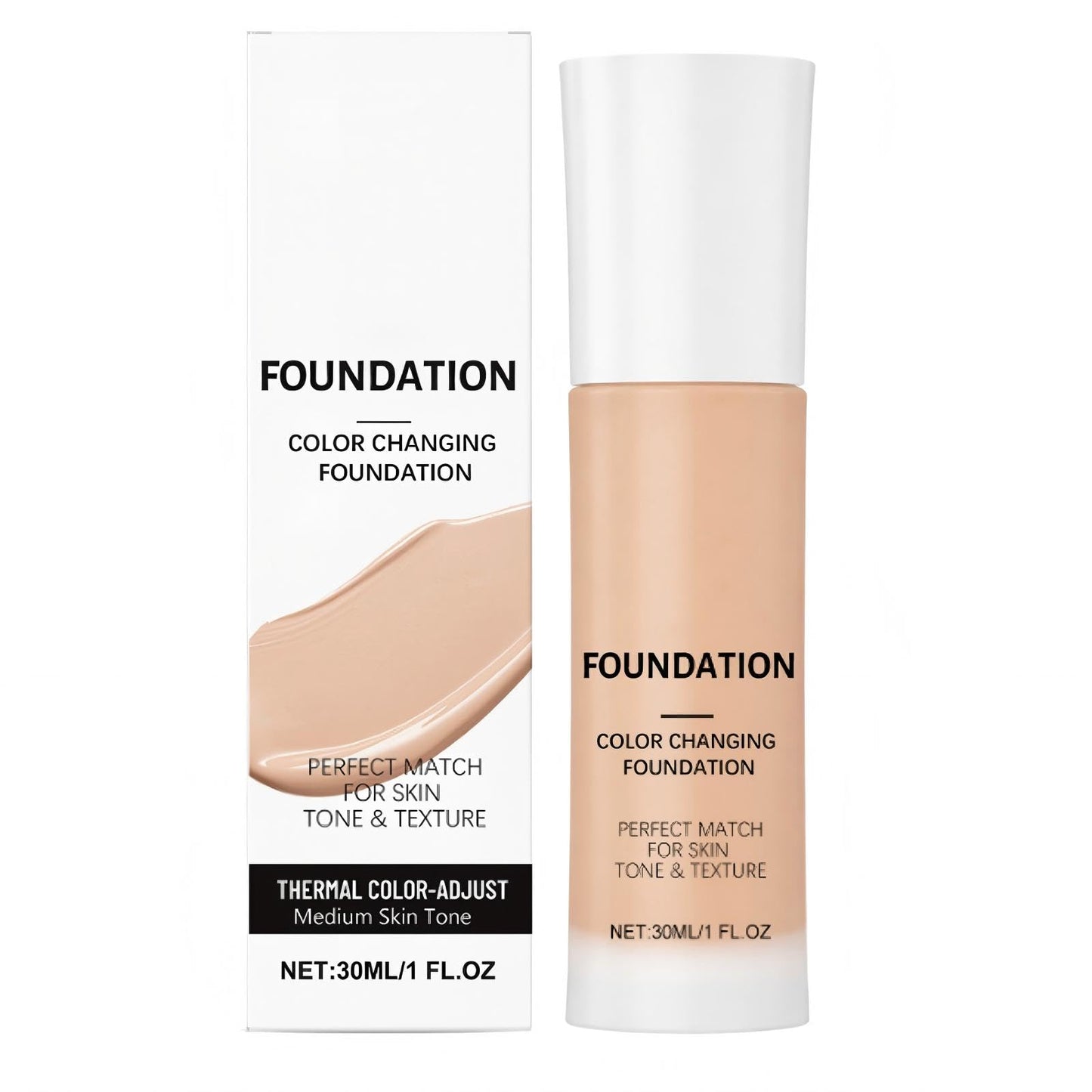 Color Changing Foundation, Skin Tone Adapting Liquid Foundation for Women, Blurs Imperfections & Fine Lines, Instantly Adapts to Your Skin Tone(Medium)