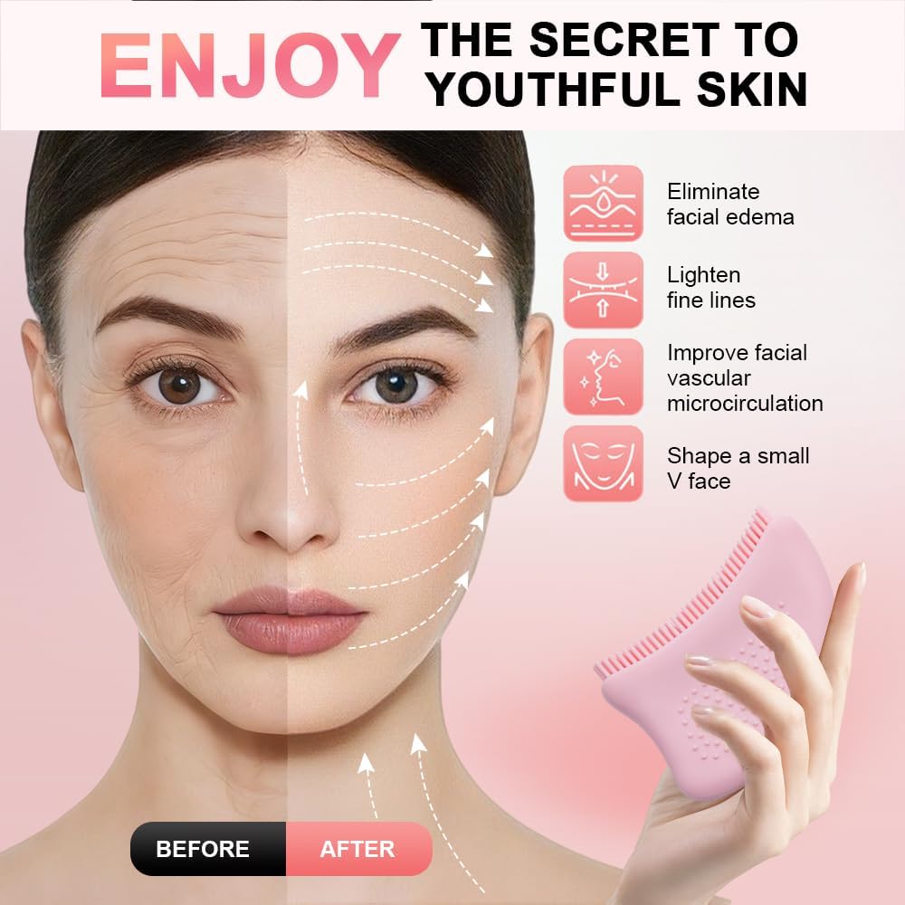 Lymphatic Contour Face Brush - Silicone Massager for Drainage & Sculpting | 2-Piece Set with Travel Case