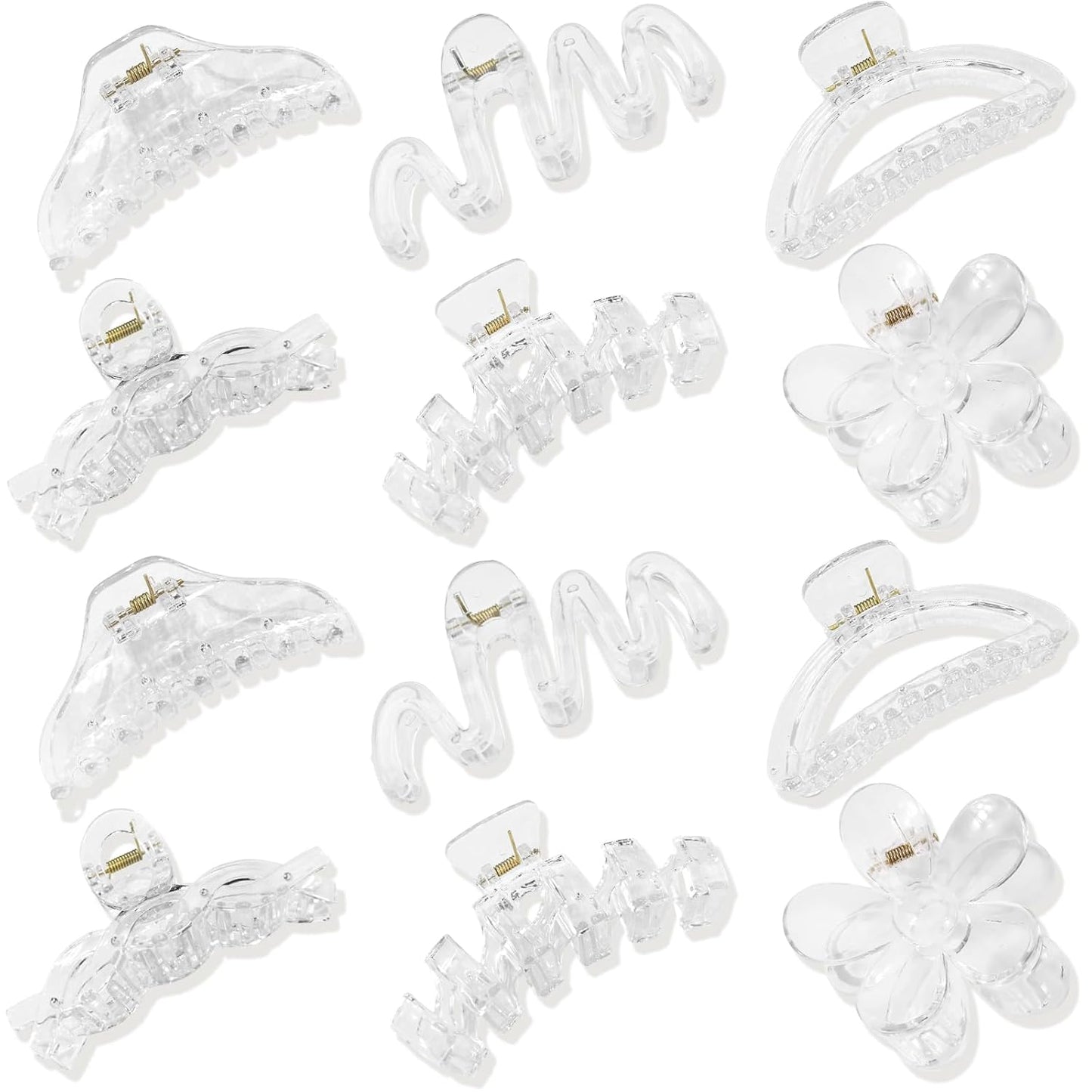 Claw Clips for Women - 12 Pcs Non-Slip Large Jaw Hair Clips | Multi-Shape Black Accessories for Thick & Curly Hair