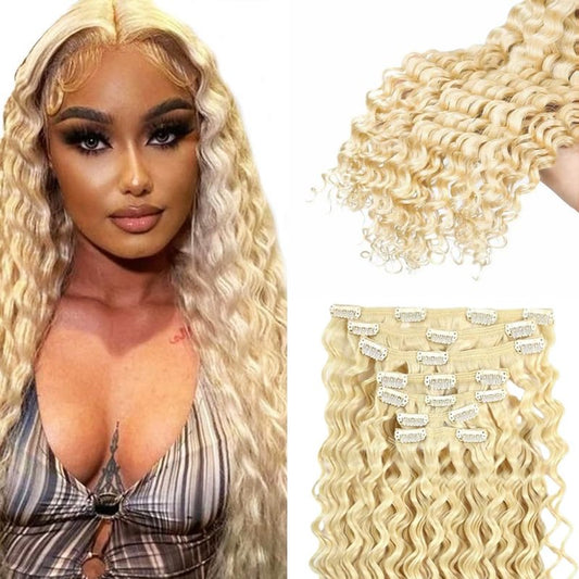 16 Inch #613 Clip in Hair Extensions Real Human Hair 120g/7Pcs,Full Shine Honey Blonde Remy Human Hair,#613 Blonde Body Wave Clip ins Brazilian Virgin Human Hair Extensions