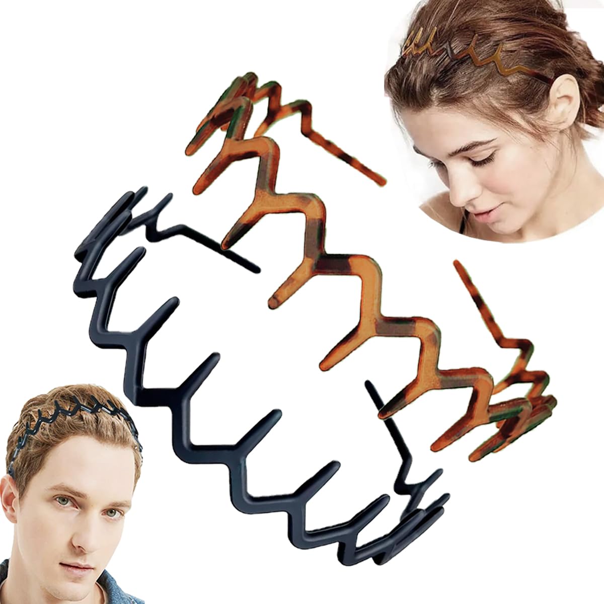 Zig Zag Headbands for Women & Men - Plastic Wavy Hair Bands with Teeth Comb | Classic 90s Hair Accessories for Everyday Use