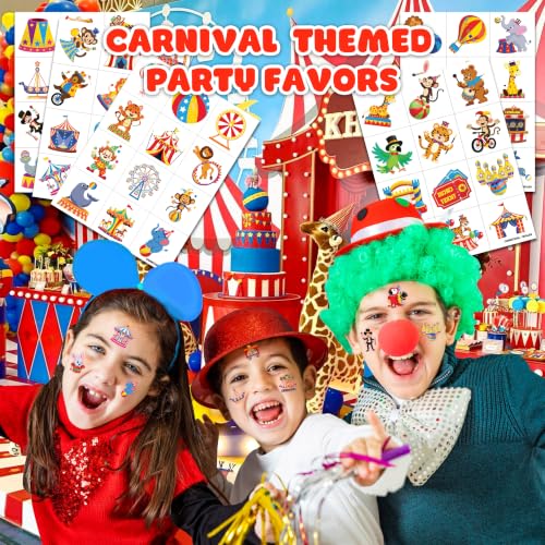 60 PCS Carnival Temporary Tattoos for Kids - Circus Clown & Animal Designs