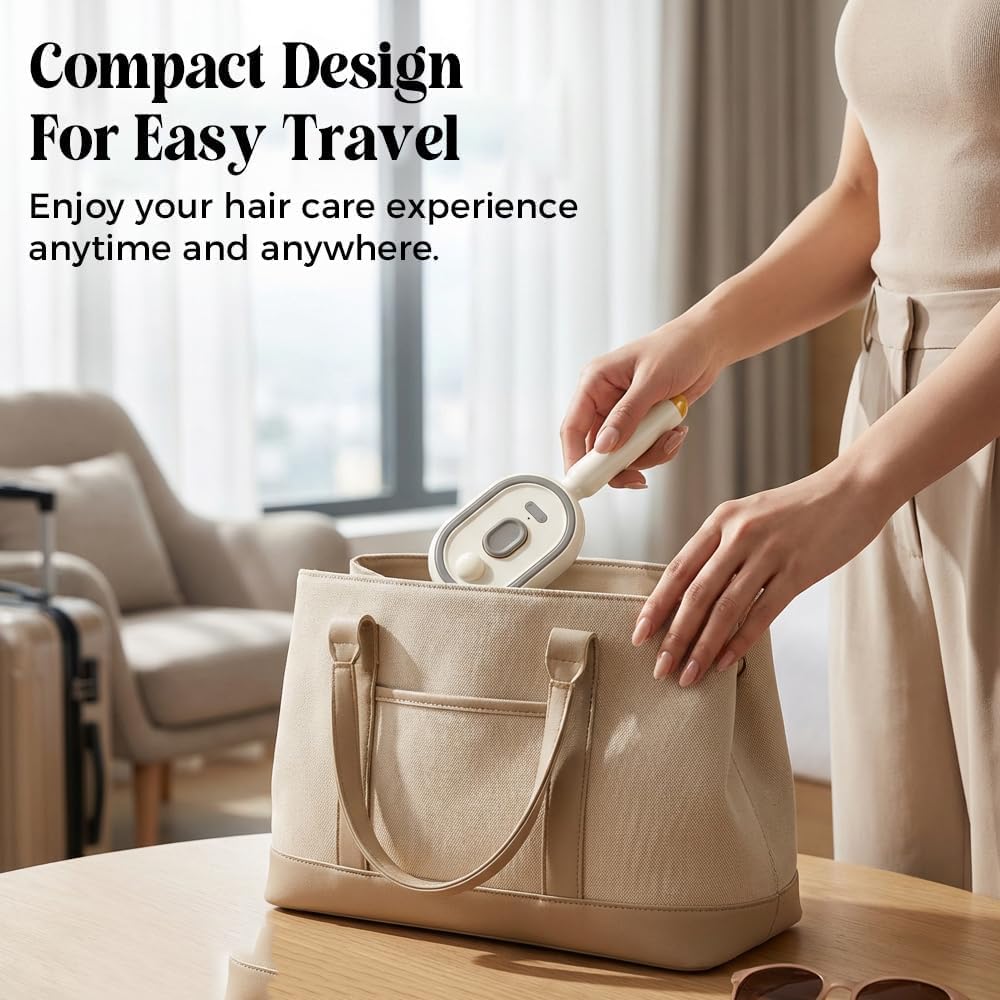 Rechargeable Electric Steam Hair Brush with 10ML Refillable Water Tank, Red Light Scalp Care Detangling Comb, Retractable Design for Frizz Control (Purple)
