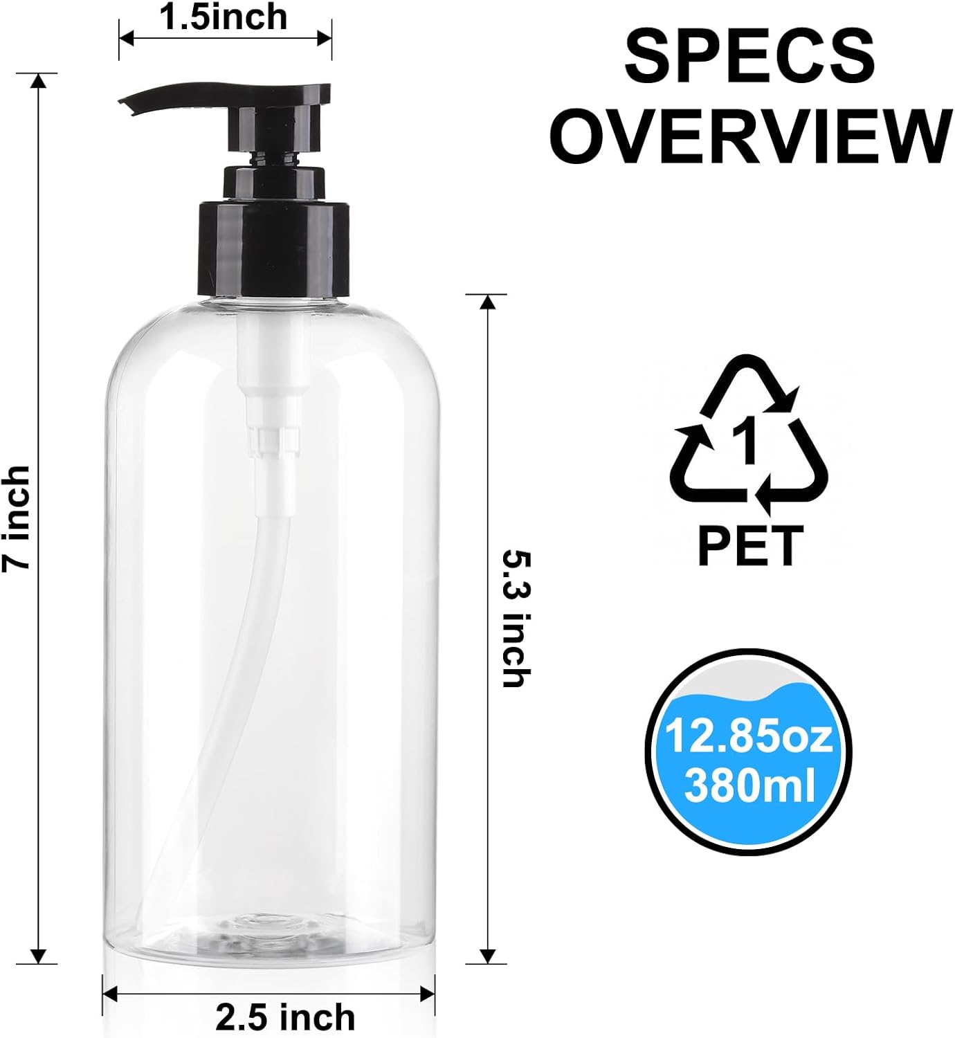 Refillable Pump Bottles - 12.85oz Clear BPA-Free Plastic Dispenser for Shampoo, Lotion & Soap | 2 Pack