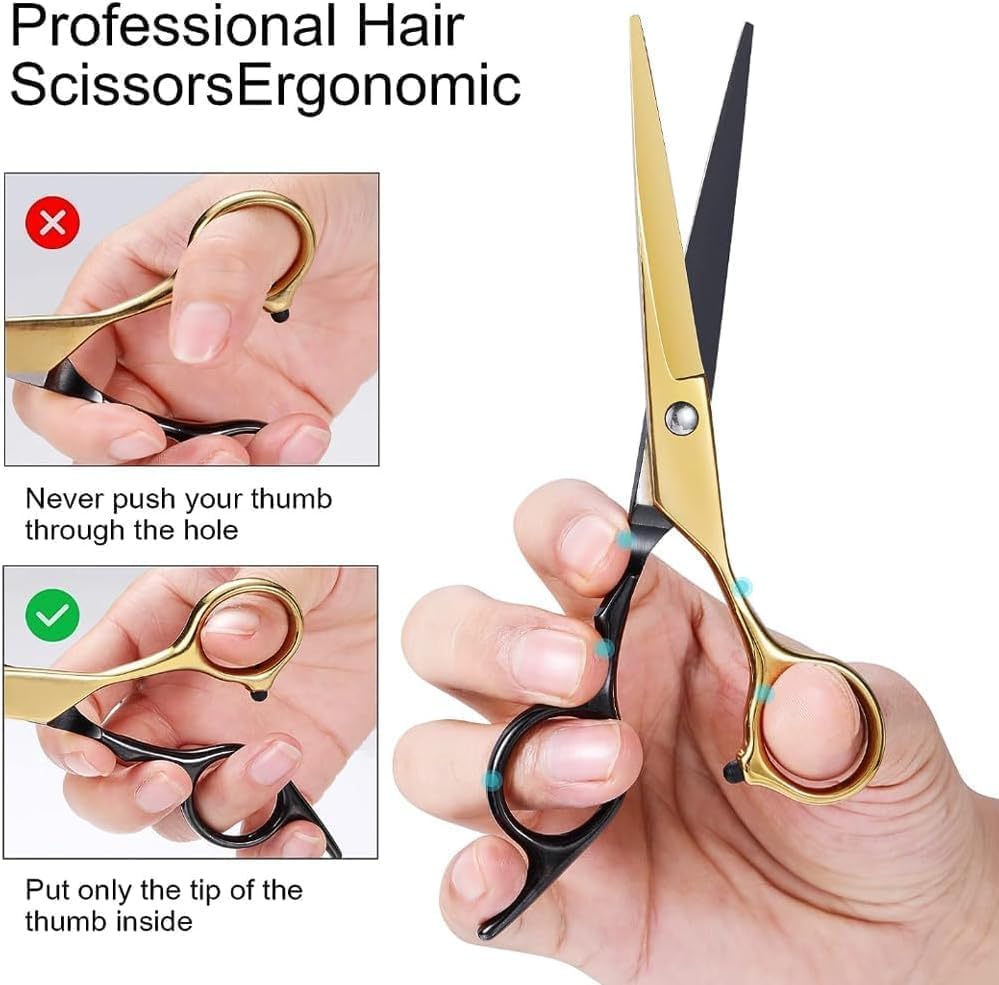 Professional Barber Shears - Stainless Steel Hair Cutting Scissors | Multifunctional Thinning Shears for Men & Women - Black