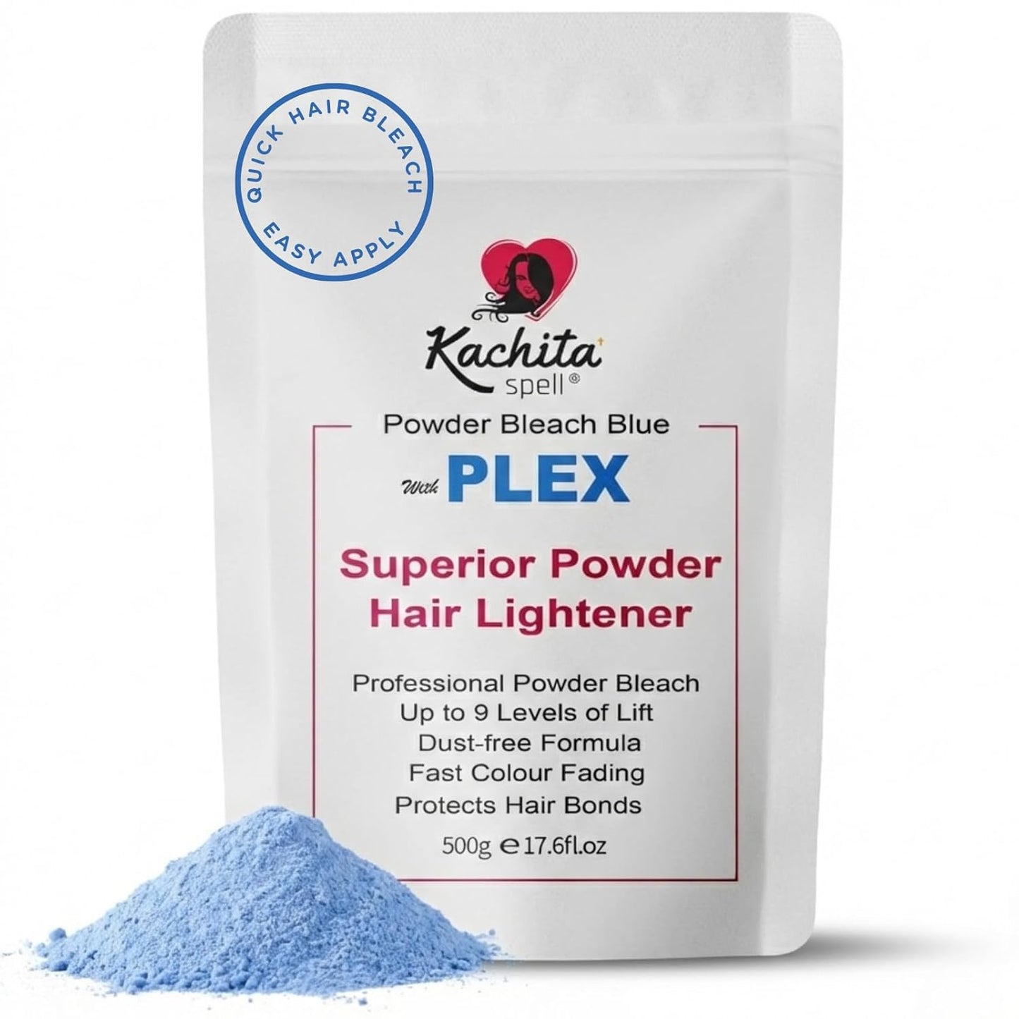 Kachita Spell Blue Hair Bleach Lightener - Plex Technology for Up to 9 Levels of Lift | 1.1 Lbs Dust-Free Powder for Highlights & Balayage
