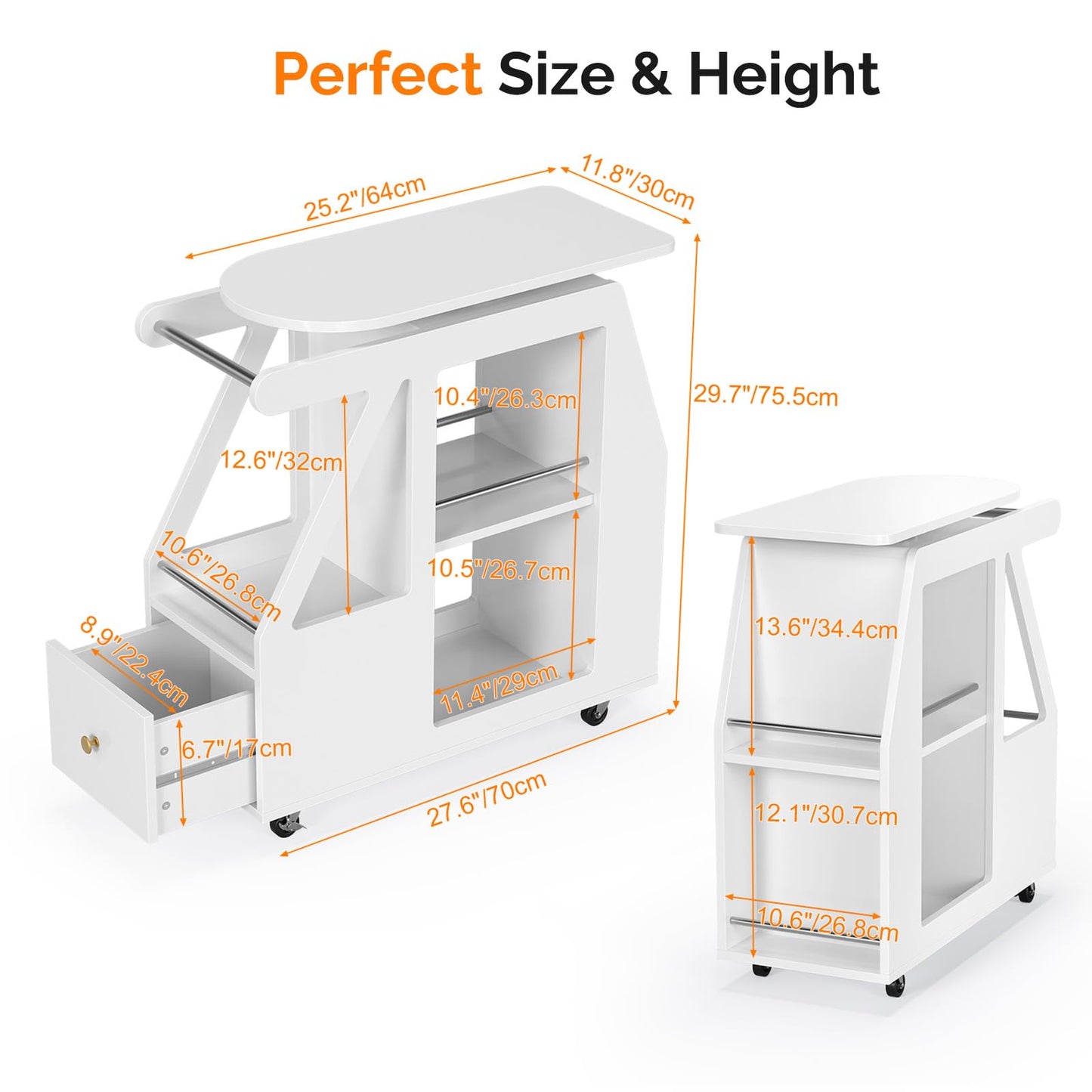 Esthetician Cart with Wheels, Salon Cart Tool Organizer, Utility Trolley with 1 Drawer, 5 Open Shelf, Side Table Mobile Storage Cabinet for Beauty Salon Spa, White