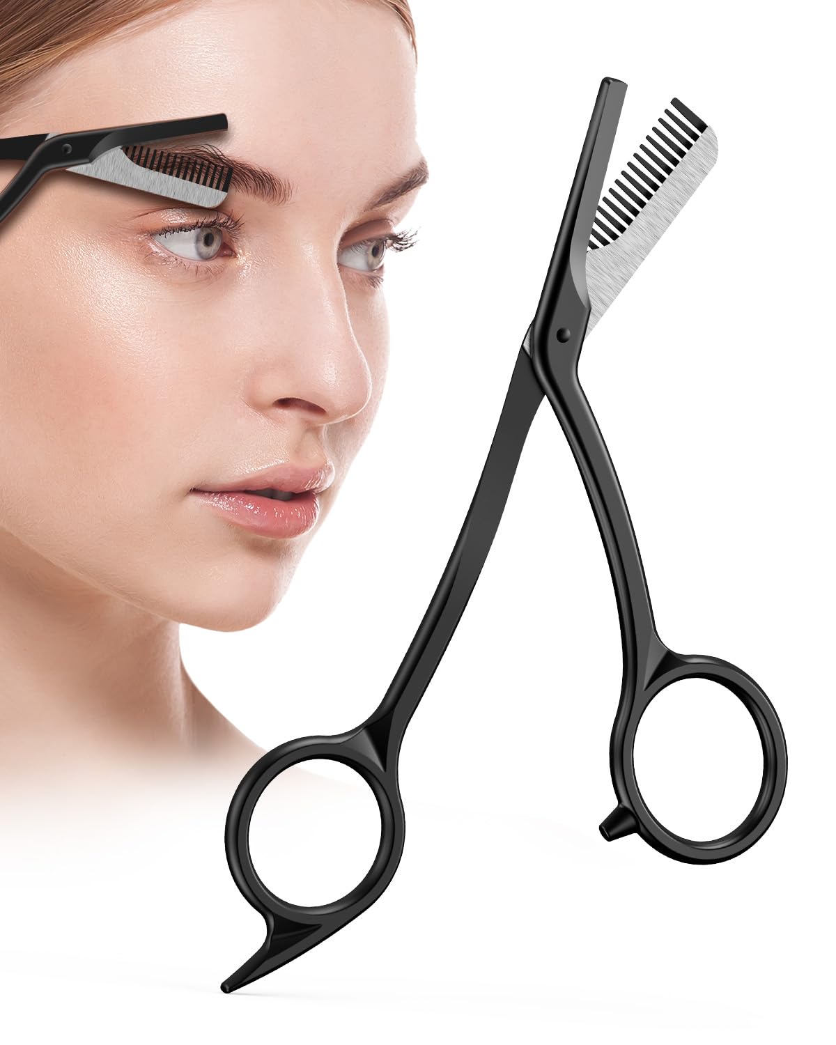 BALUCA Eyebrow Scissors with Comb | Professional Stainless Steel Eyebrow Trimmer for Women & Men | Dual-Design Precision Eye Brow Trimmer Scissors for Effortless Grooming, Silver (Black)