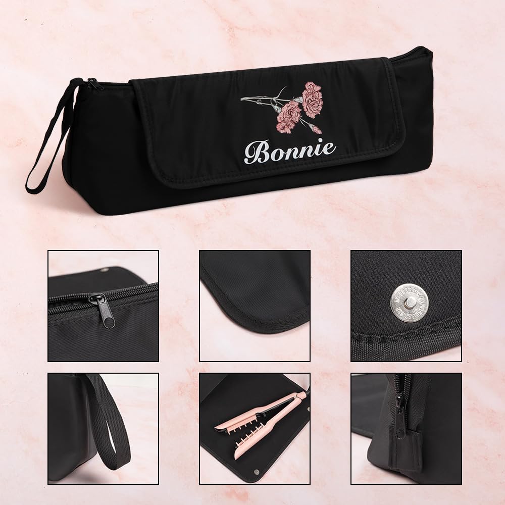 Custom Hair Tools Travel Bag - Heat Resistant Mat for Flat Irons & Curling Irons | Personalized Birth Flower Design