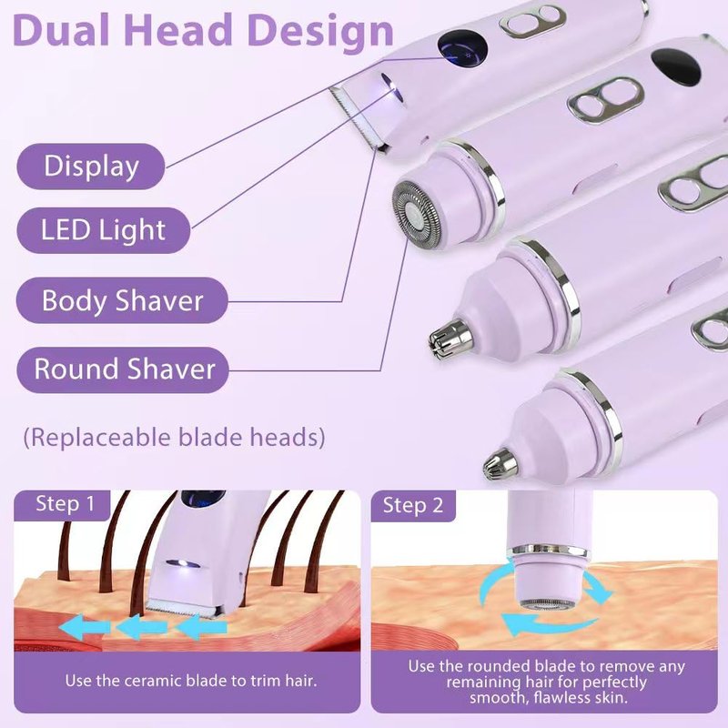 2026 Upgrade 4 in 1 Bikini Trimmer for Women, Electric Razors for Women Dual Head, IPX7 Waterproof Wet & Dry Use, LED Display, Shaver for Women Private Area, for Legs, Nose, Armpits, Bikini Area