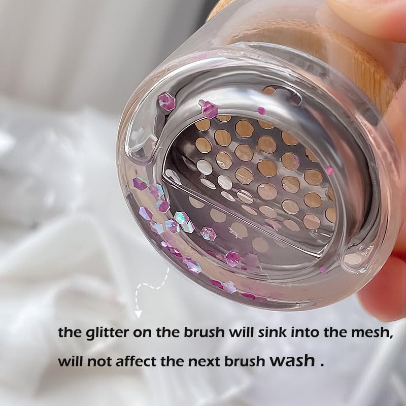 KACHIMOO Nail Brush Cleaning Cup with Lid & Stainless Steel Filter
