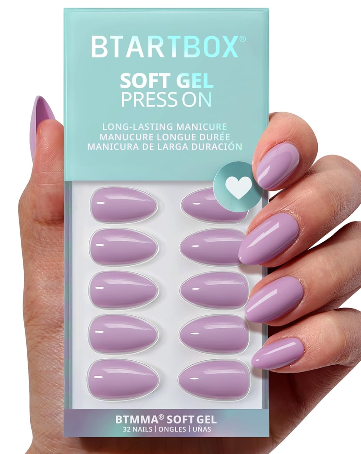 Press On Nails - Almond Shape Pastel Baby Pink Short Nails | Opaque Soft Gel, 32-Piece Kit in 16 Sizes