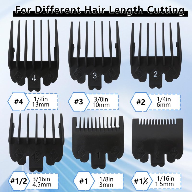 Cutting Blade Guard for Hatteker RFC 676/ RFC686/ RFC696/ Haokry P-28900,6pcs Combs Clipper Guides Replacement - 1/16" to 1/2" (Black) by YTXXDEUS