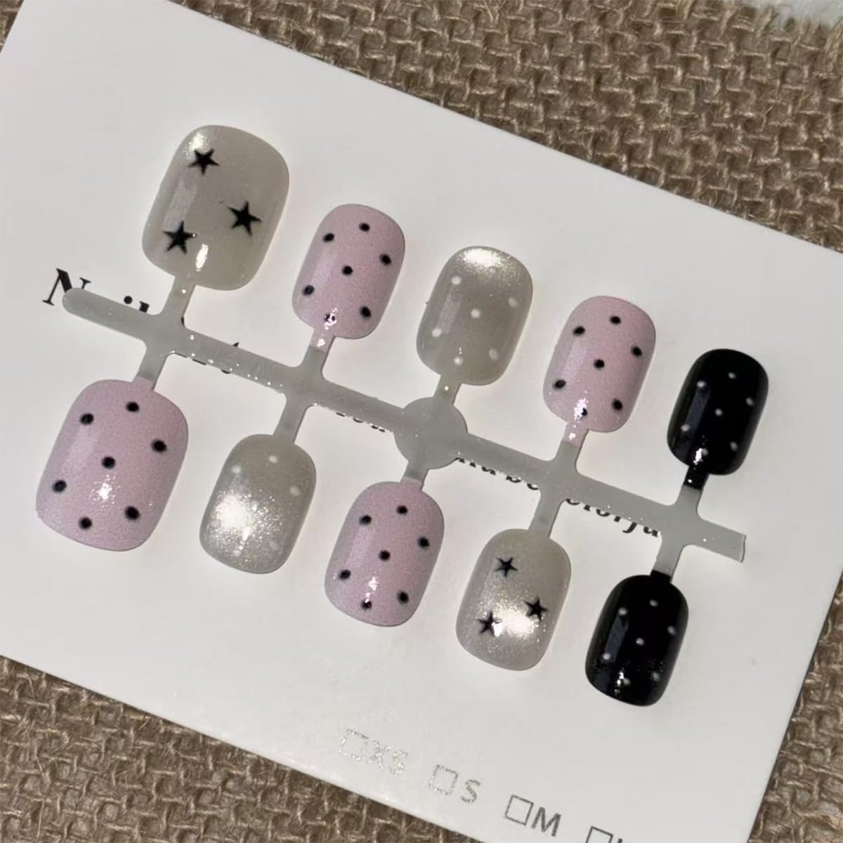 30Pcs Short Square Press on Nails Cute Polka Dot Fake Nails with Star Design Pink Green Glossy Artificial Nails Petite Short Glue on Nails for Women DIY Nail Art Salon Quality Acrylic Nails Decoration