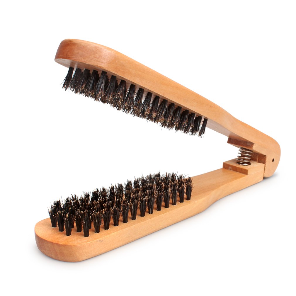 Hair Straightener Dual-Brush Comb - Anti-Static Wooden Design for Smooth Styling