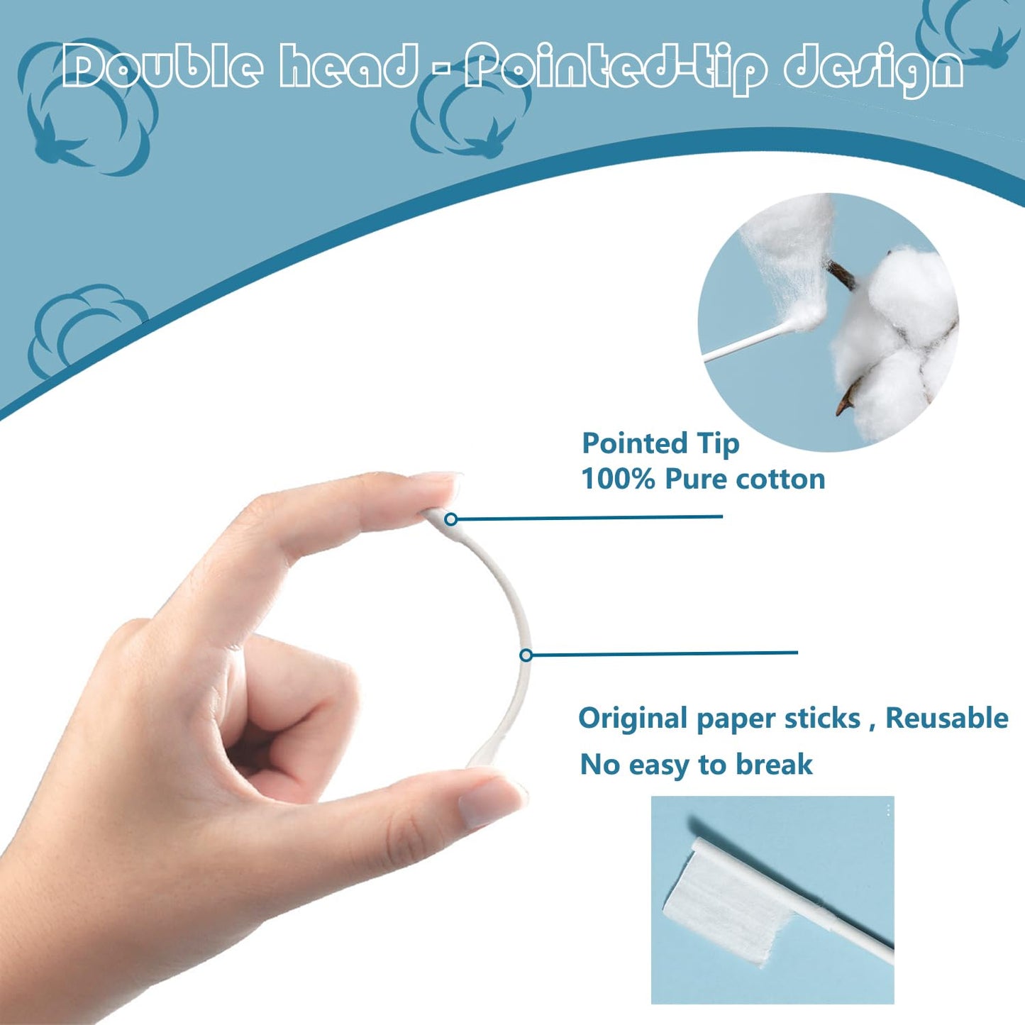 Precision Tip Cotton Swabs - Double Pointed Makeup Buds | 300 Pack