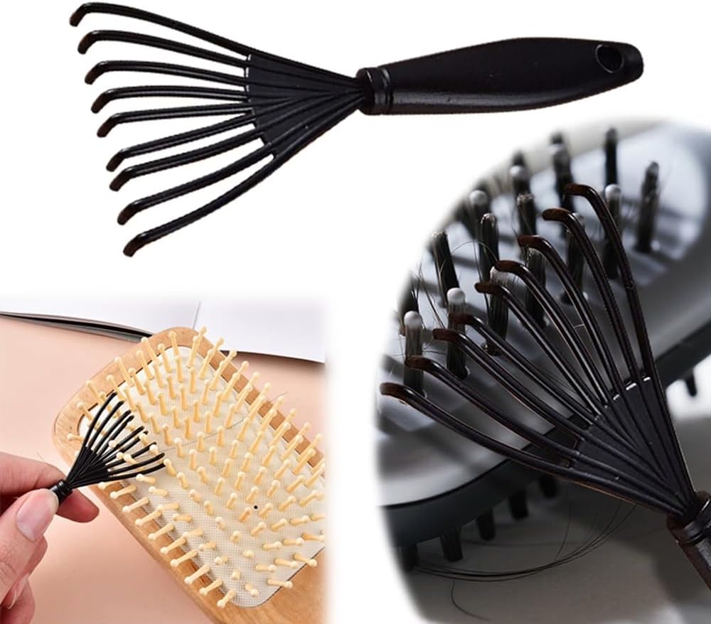 Detangling Hair Cleaner Brush Set - 6 Pcs Hairbrush Cleaning Tool for Normal Hair - Black & Purple