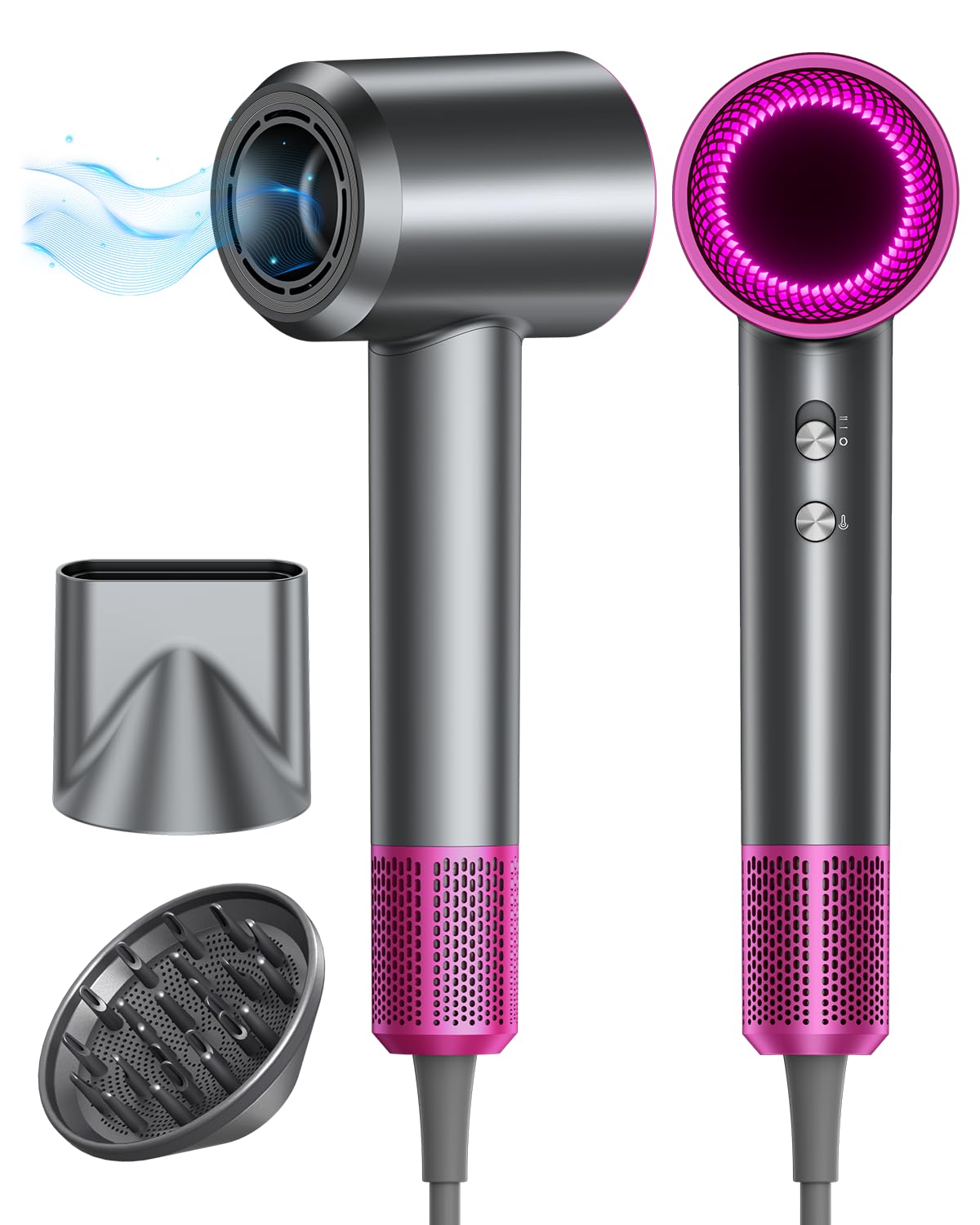 DZDVO Hair Dryer, 160000RPM with 500M Ionic Negative, Blow Dryer with Diffuser, Fast Drying Hairdryer for Women and Men, Thermo-Control Lightweight Quiet for Curly Hair, Home Travel Salon