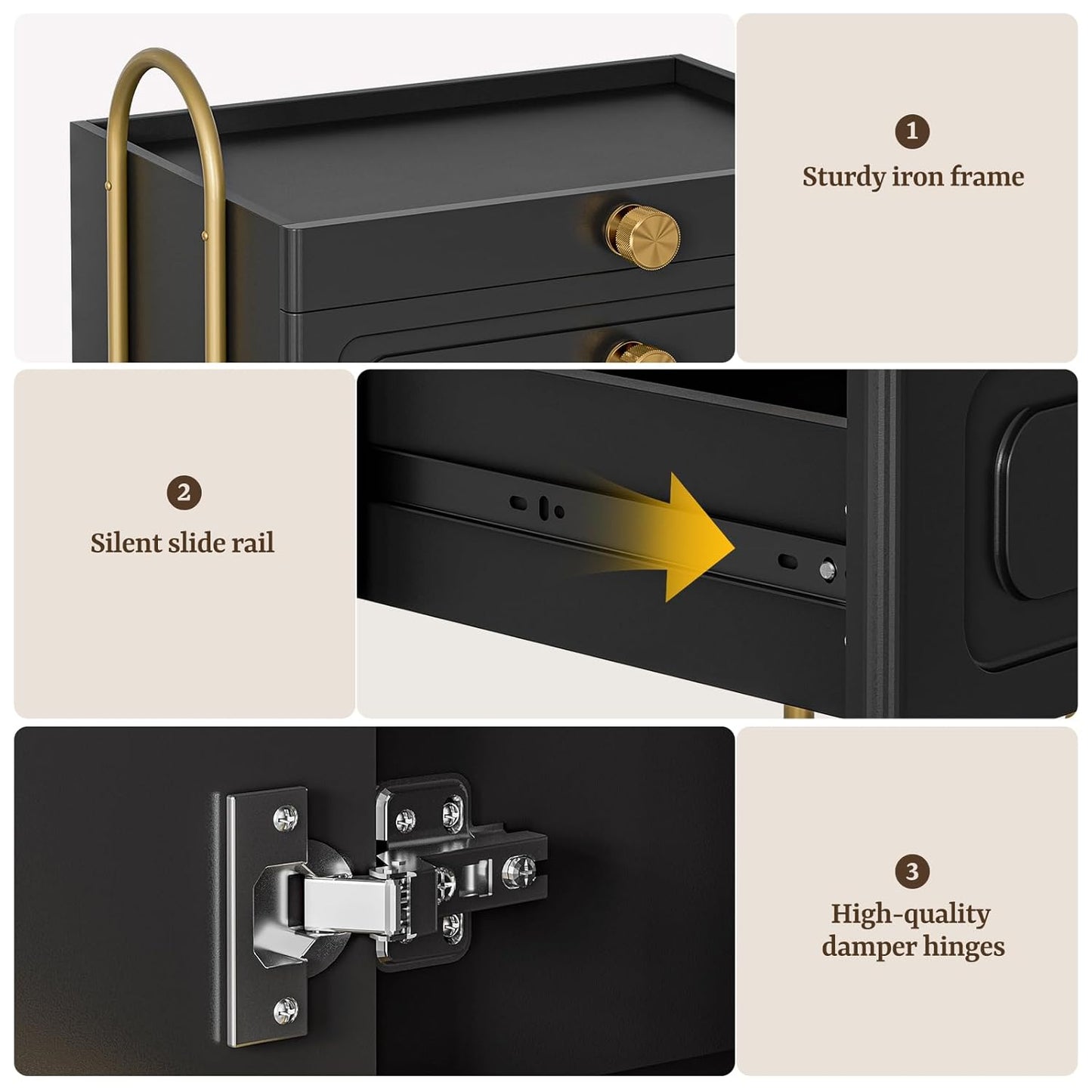 Salon Trolley Cart - Lockable Wheels & Drawer for Hair Stylist | Makeup Tool Organizer (Black & Gold)