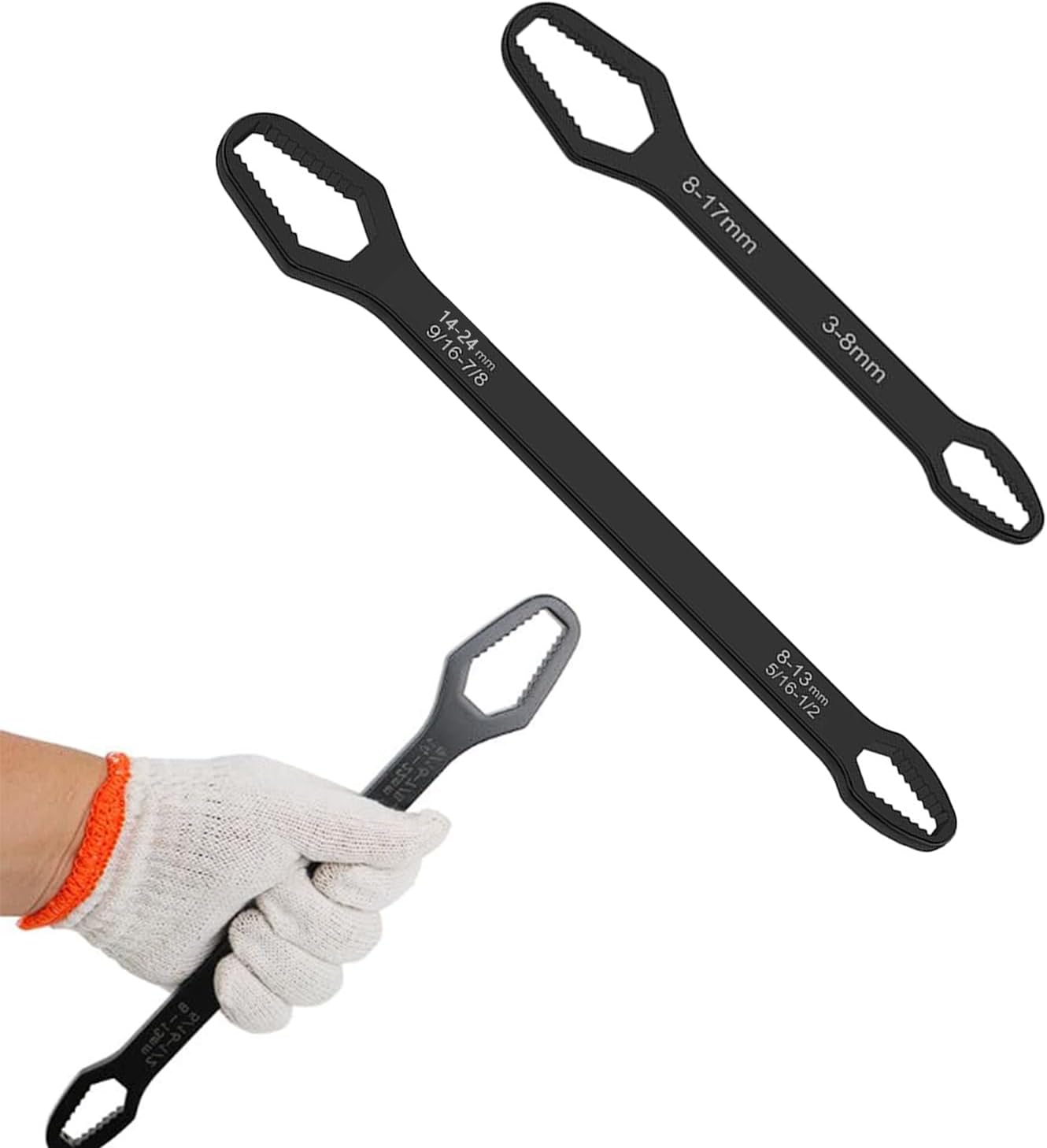 Universal Adjustable Wrench Set - 2-Piece Double-End Spanner for 3–24mm Nuts | Chrome Vanadium Steel, Space-Saving Design